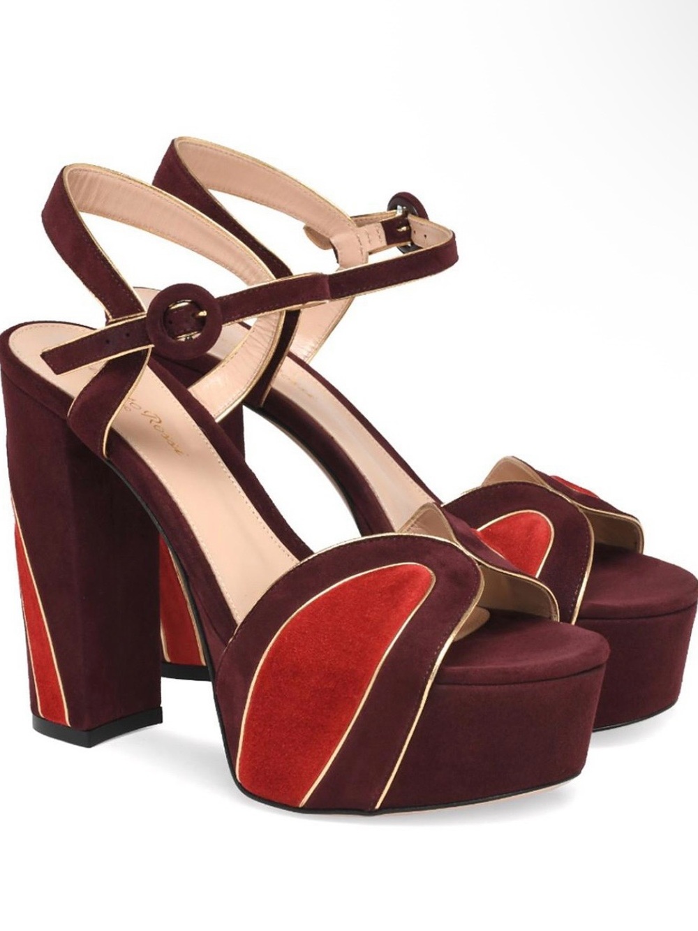 Gianvitto Rossi Tamara 125 mm Platform Heeled Sandals Burgundy Suede